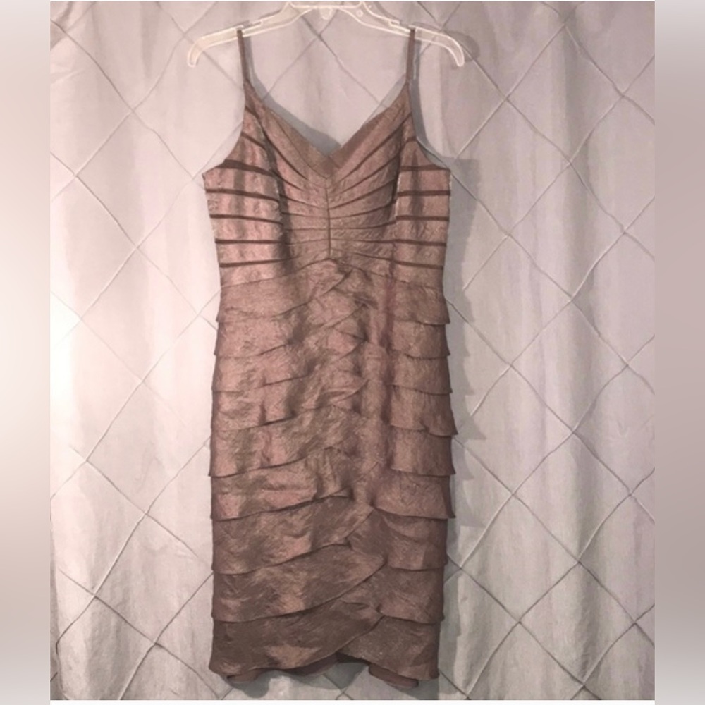 Adriana papell silver metallic ruffle dress 12